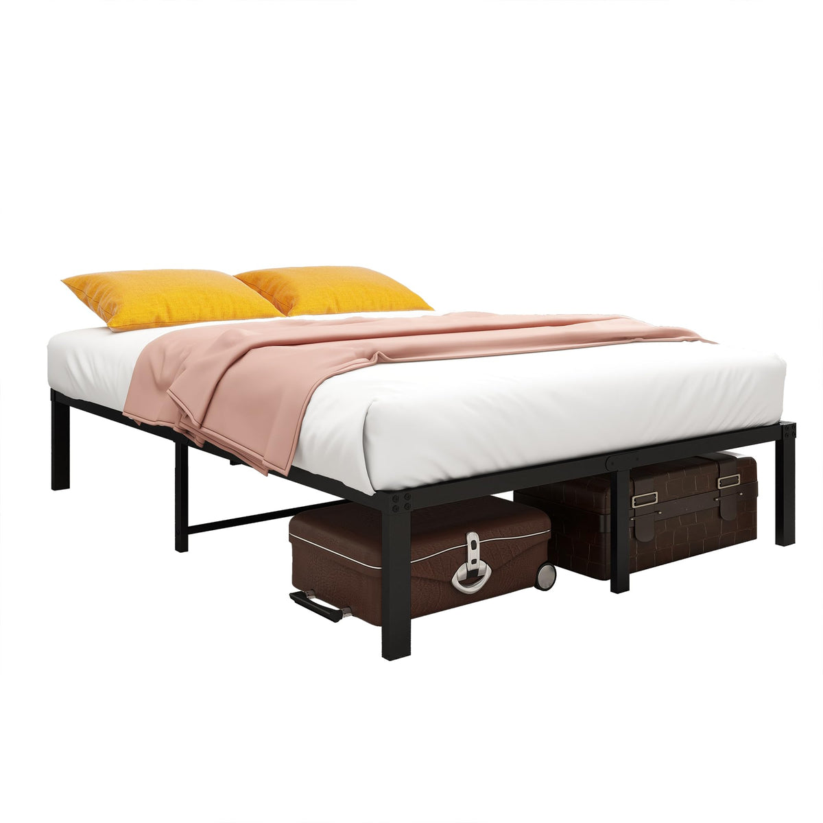 Metal Bed Frame 140x200 cm - Sturdy Platform Bed, Metal