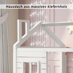 House Bed with Fall Protection, Window and Slatted Base, 80x160cm, White Solid Wood
