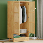 Wardrobe 2-Door Hanging Rail Rattan Net Flip-Top Lid, Natural Chipboard/PE Rattan
