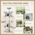 Cat Tree, Large 200 cm XXL with Cat Caves, Hammocks, Light Grey