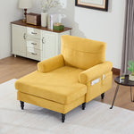 Single Sofa Lounger with Side Pockets and Wooden Legs, Chenille Fabric