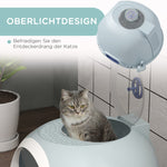 Cat Litter Box with Skylight, Bottom Tray & Scoop, Portable, Lake Blue PP ABS