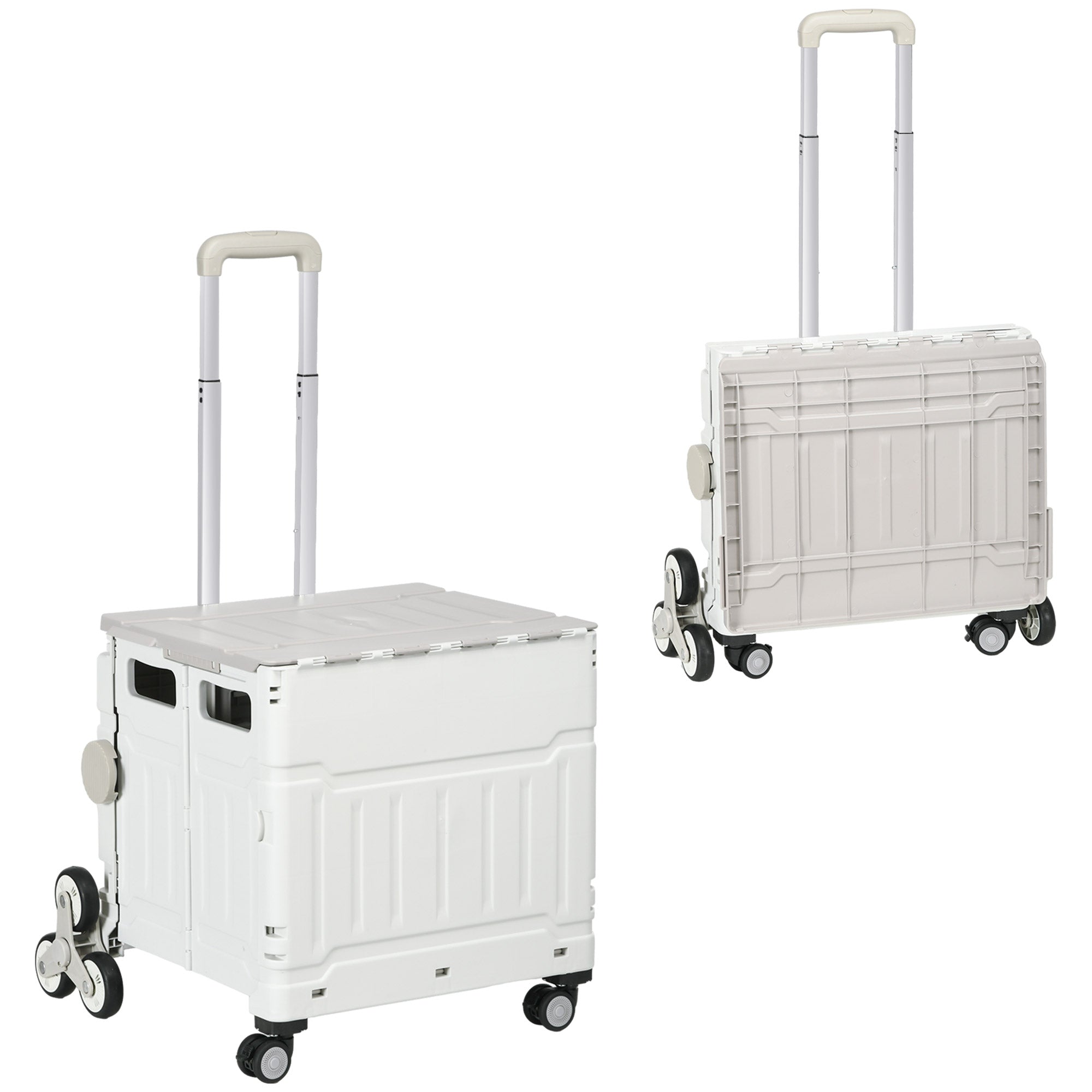 Folding Shopping Trolley, Adjustable Telescopic Handle, Stair Climber 80 kg, with Lid, White