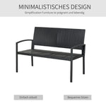 Polyrattan Garden Bench 2-Seater Park Bench Steel Frame Wicker, Black