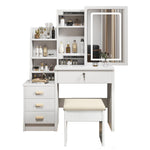 Dressing Table Set with 3-Color LED Mirror, Stool & 4 Drawers, White