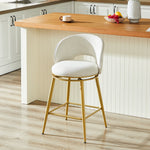 Chenille Swivel Bar Stools, Set of 2 with 360° Rotation and Cut-Out Backrest, Gold and White