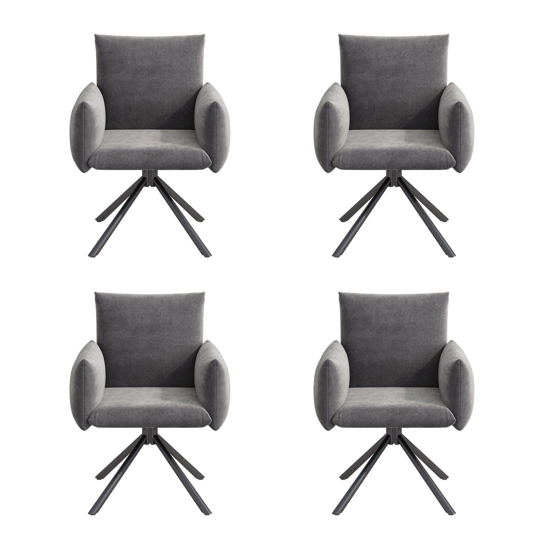 Set of 4 Dining Chairs Upholstered Swivel Metal Legs - Velvet Grey