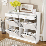 Shoe Cabinet with 4 Hinged Doors, 2 Drawers, 3 Open Compartments, White
