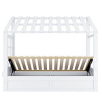 Country Style Children's Bed 90x200cm with Roof & Storage, White