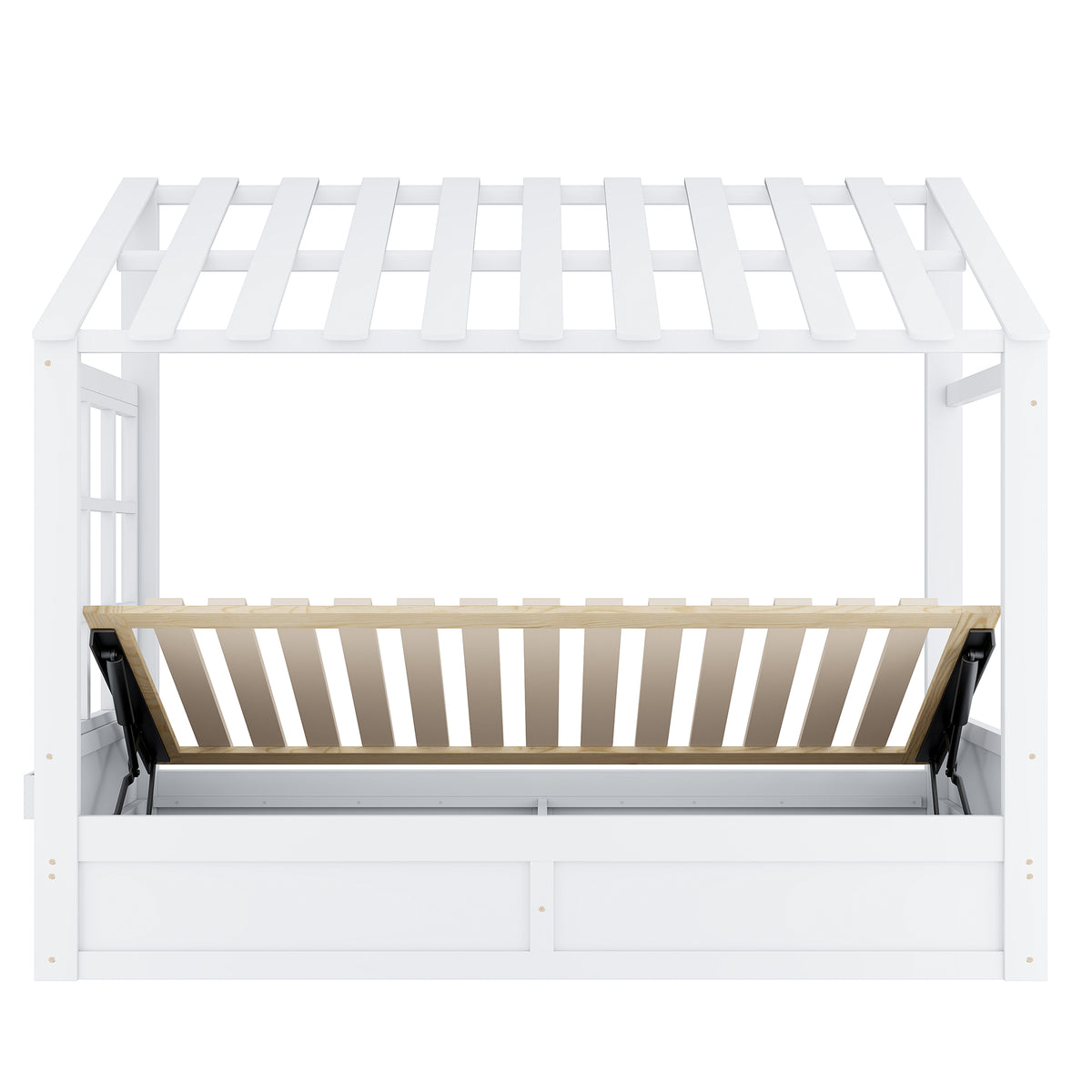 Country Style Children's Bed 90x200cm with Roof & Storage, White