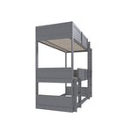 Triple Bunk Bed 90x200 cm with High Fence & Slats, Grey Wood