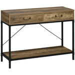 Side Table with 2 Drawers and Lower Shelf, Vintage Brown Black
