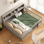 Daybed Sofa Bed 140x200cm with Bedside Storage Railing, Grey Pine Wood