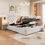 Upholstered Bed 180x200cm Hydraulic Lift Storage Headboard USB Lamps - Beige
