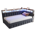 Upholstered Sofa Bed 90x200cm, Trundle & Storage, Dark Grey Velvet