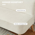 2-Seater Sofa Upholstered Lounge Wooden Legs, Corduroy Cream White