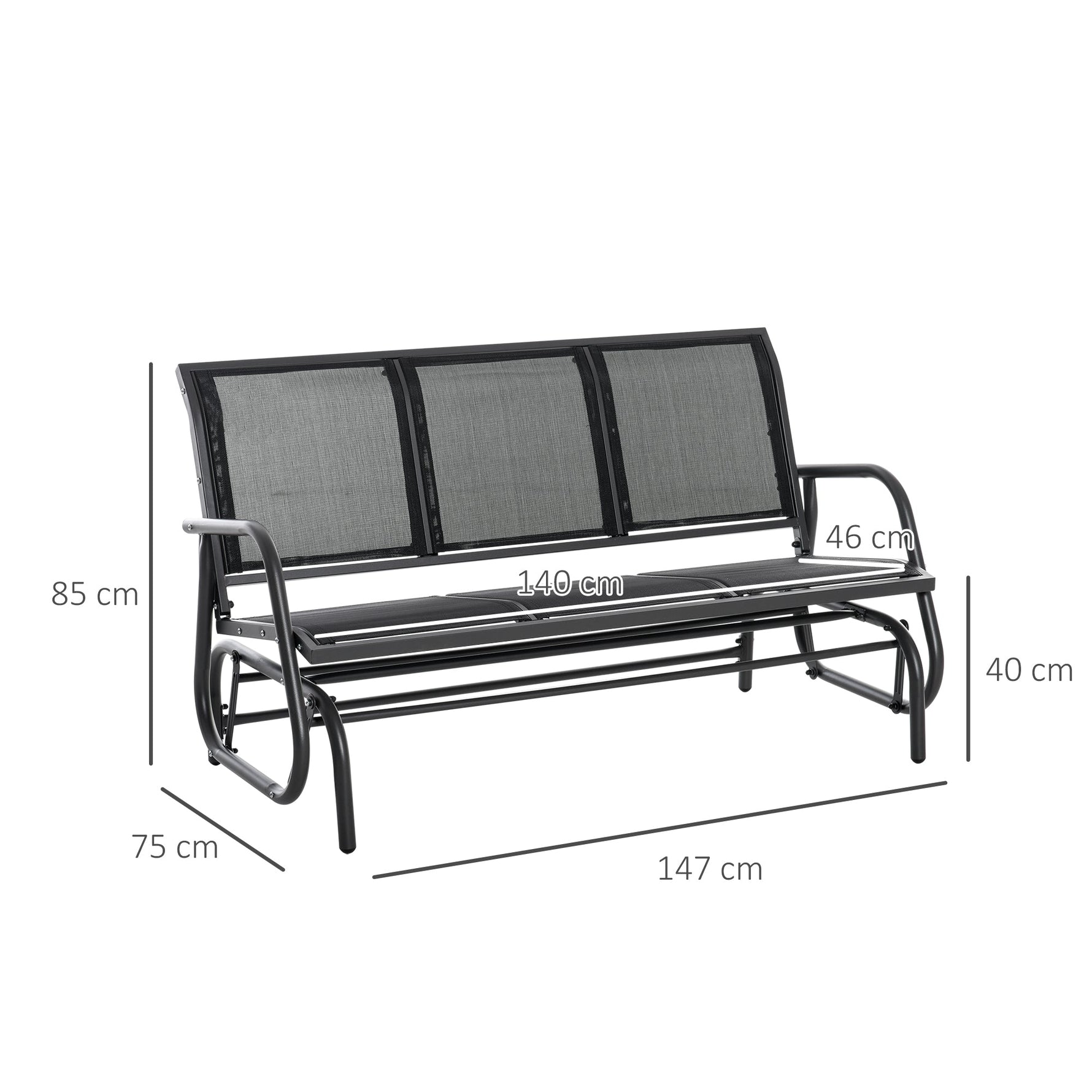 Rocking Chair 3-Seater Garden Swing Sturdy Weatherproof, Metal Black