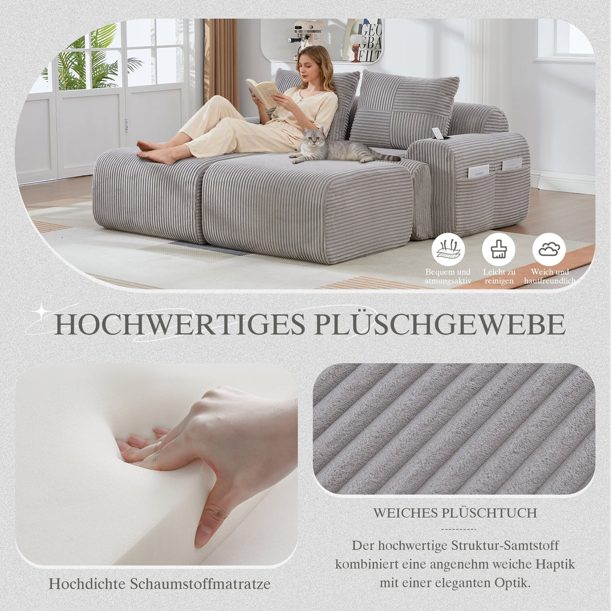 Upholstered Bed 180x200cm Double Hydraulic Storage Cup Holder Charging Station Linen Grey