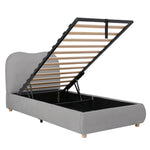 Upholstered Storage Bed 90x200cm with Hydraulic Lift, Grey Linen