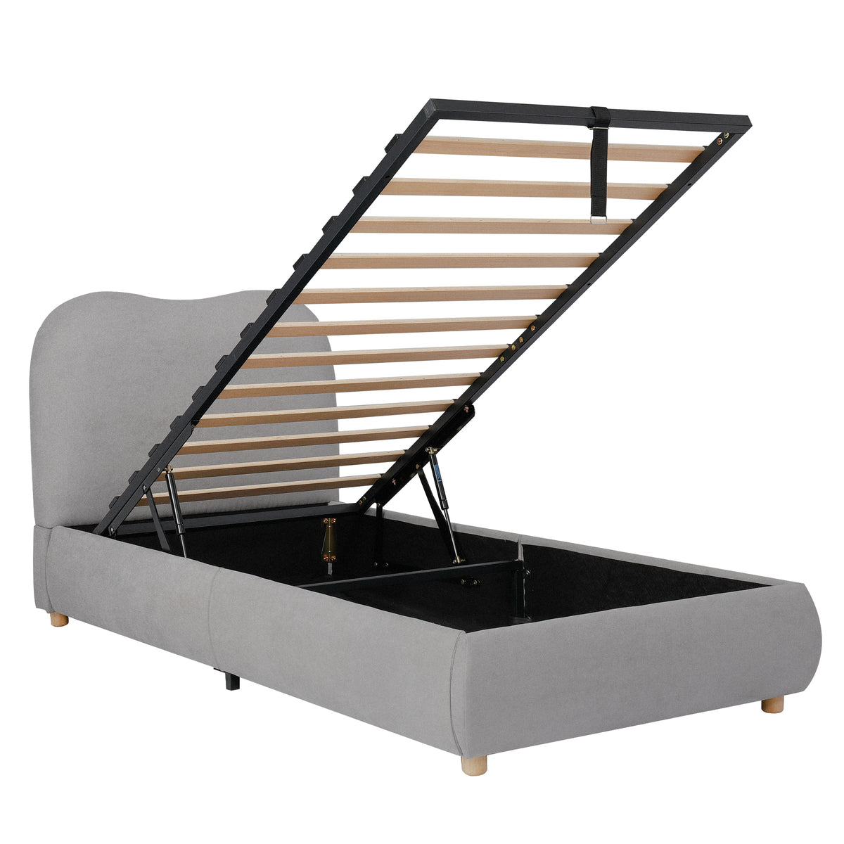 Upholstered Storage Bed 90x200cm with Hydraulic Lift, Grey Linen