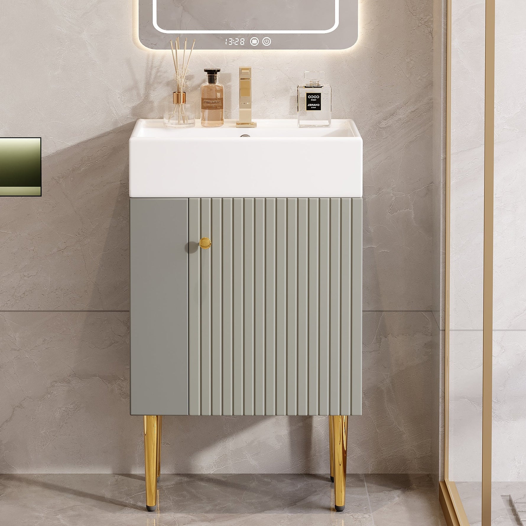 Bathroom Furniture Washbasin with Vanity Unit, 55 cm, Small Guest, Light Grey