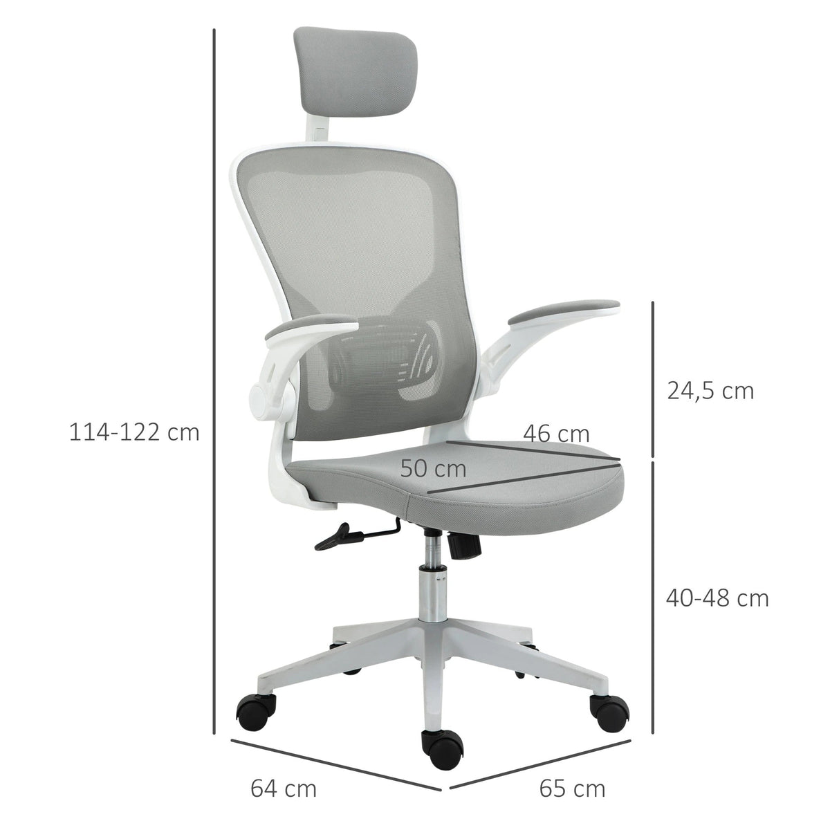 Ergonomic Office Chair, Headrest Rocking Function Height Adjustable, Grey