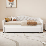 Daybed 90x200cm with Pull-Out Bed, Sofa Bed - Beige Linen