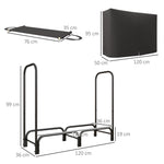 Firewood Rack 120x36x99 cm with Carrying Bag & Water-Repellent Cover, Metal Black