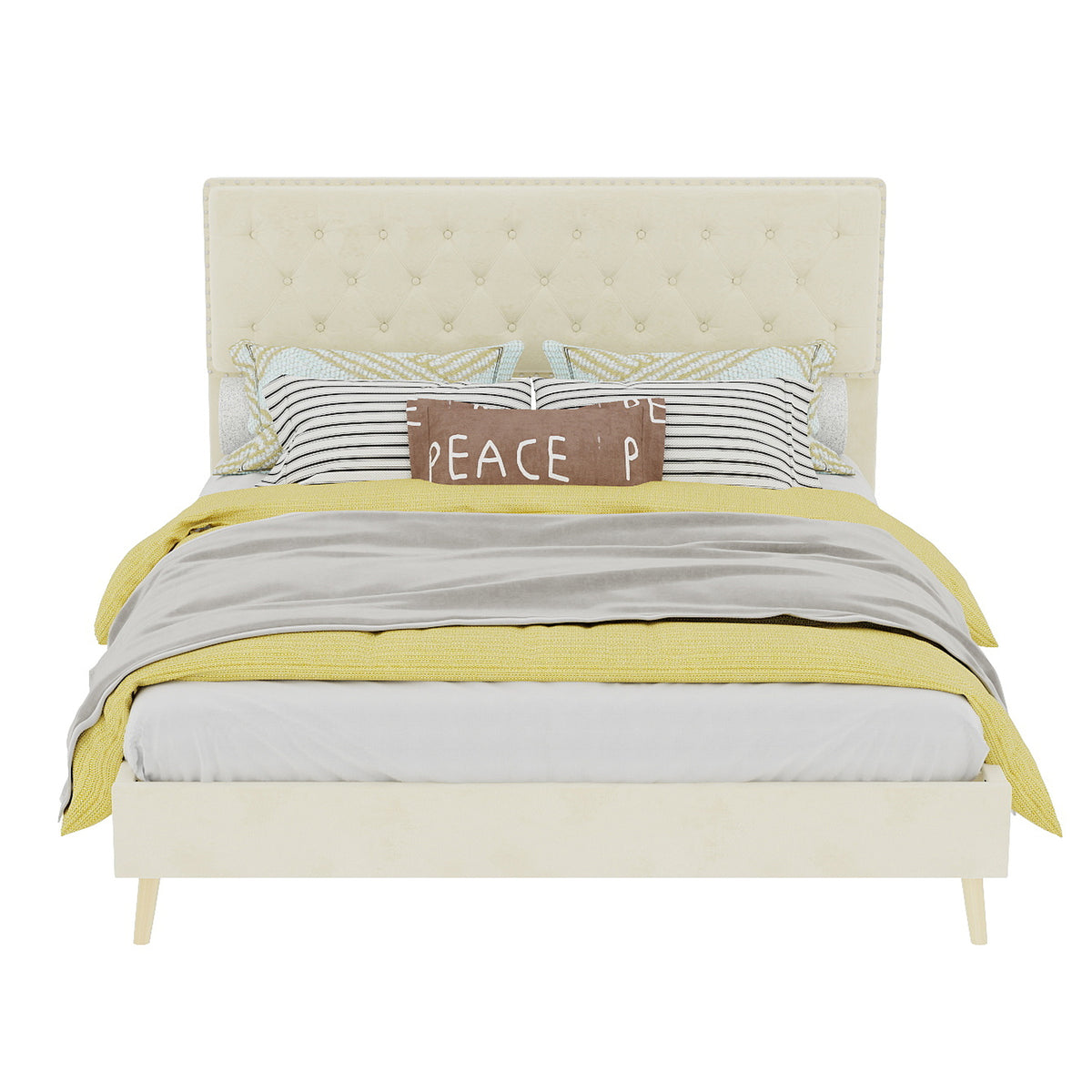 Modern Minimalist Soft Bed with Mattress 140x200cm, Beige