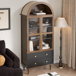Retro Storage Cabinet with Adjustable Shelves and Curved Glass, Luxurious Sideboard