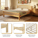 Solid Wood Bed 140x200cm with Slatted Headboard, Natural