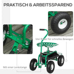 Garden/Workshop Trolley Seat Swivel Adjustable Height Storage Basket 150kg Capacity, Green