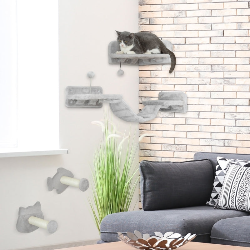Cat Staircase Set, 4-Piece, Sisal Steps, Double Platform, Light Grey/Cream White
