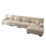 Modular Corner Sofa L-Shaped 4-Seater Cloud Couch Movable Ottoman DIY Combination, Chenille Light Brown
