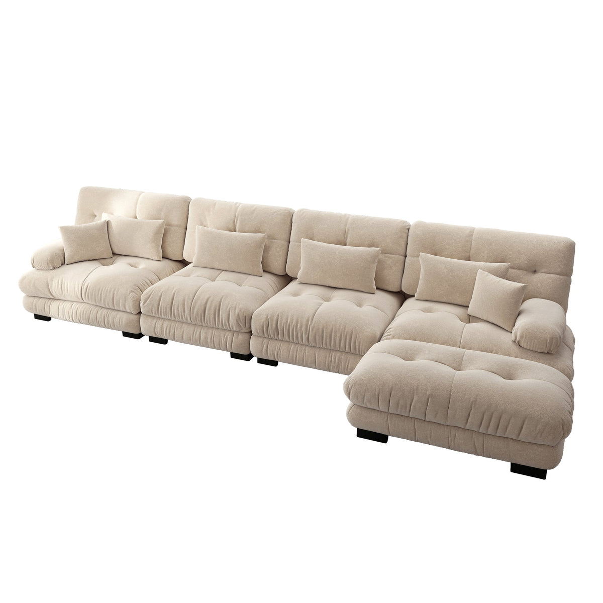 Modular Corner Sofa L-Shaped 4-Seater Cloud Couch Movable Ottoman DIY Combination, Chenille Light Brown