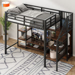 Loft Bed 90x200 with TV Stand, Power Outlet & Ladder, Black