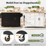 Mobile Kitchen Island, Extendable Table and Multifunctional Drawers, Black