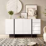 Sideboard, 2-Door 4-Drawer Modern, White High-Gloss