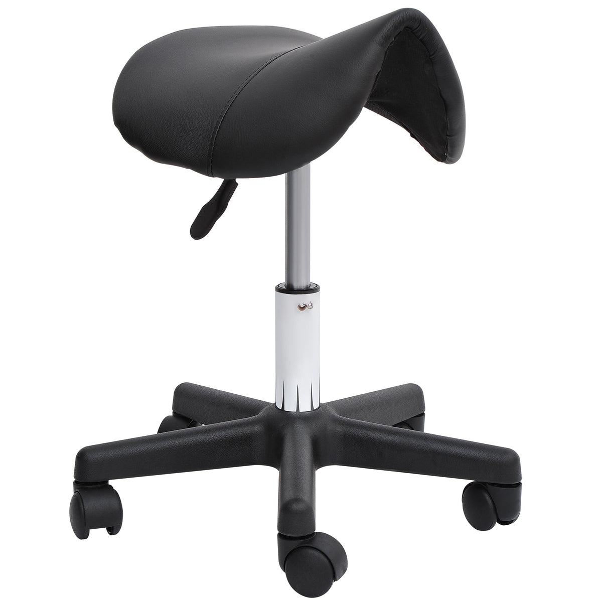 Rolling Stool, Height-Adjustable Swivel with Wheels, Black Faux Leather