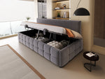 Upholstered Sofa Bed 90x200cm, Hydraulic Storage, Backrest, Check Pattern, Dark Grey Velvet
