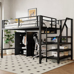Loft Bed 140x200cm Wardrobe Shelves Storage Ladder Desk, Black