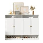 Modern Shoe Cabinet with Adjustable Shelves, Golden Handles, White