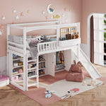 Bunk Bed Children's Slide Wardrobe Storage 90x200cm, Pine/White