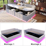 Upholstered Bed with LED, USB, Type-C and Hydraulic Storage, 90x200cm, Grey Velvet