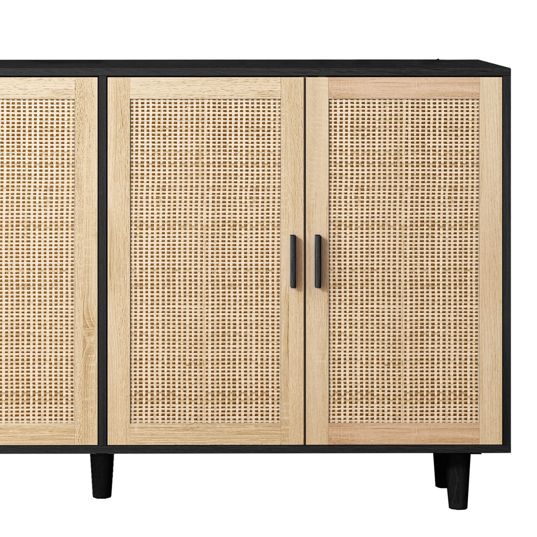 Rattan Storage Cabinet, 158cm 4-Door Decorative, Black
