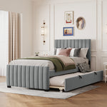 Upholstered Single Bed 90x190cm with Pull-Out Bed, Grey Velvet