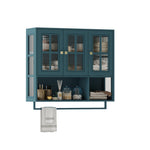 Bathroom Wall Cabinet 3-Door Wooden Glass Door Towel Bar - Dark Green