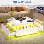 Coffee Table, Modern High-Gloss LED with 2 Drawers, Glass