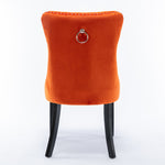 Nikki Collection Dining Chair Tufted Velvet Upholstered Solid Wood Legs 2-Pcs Set Orange