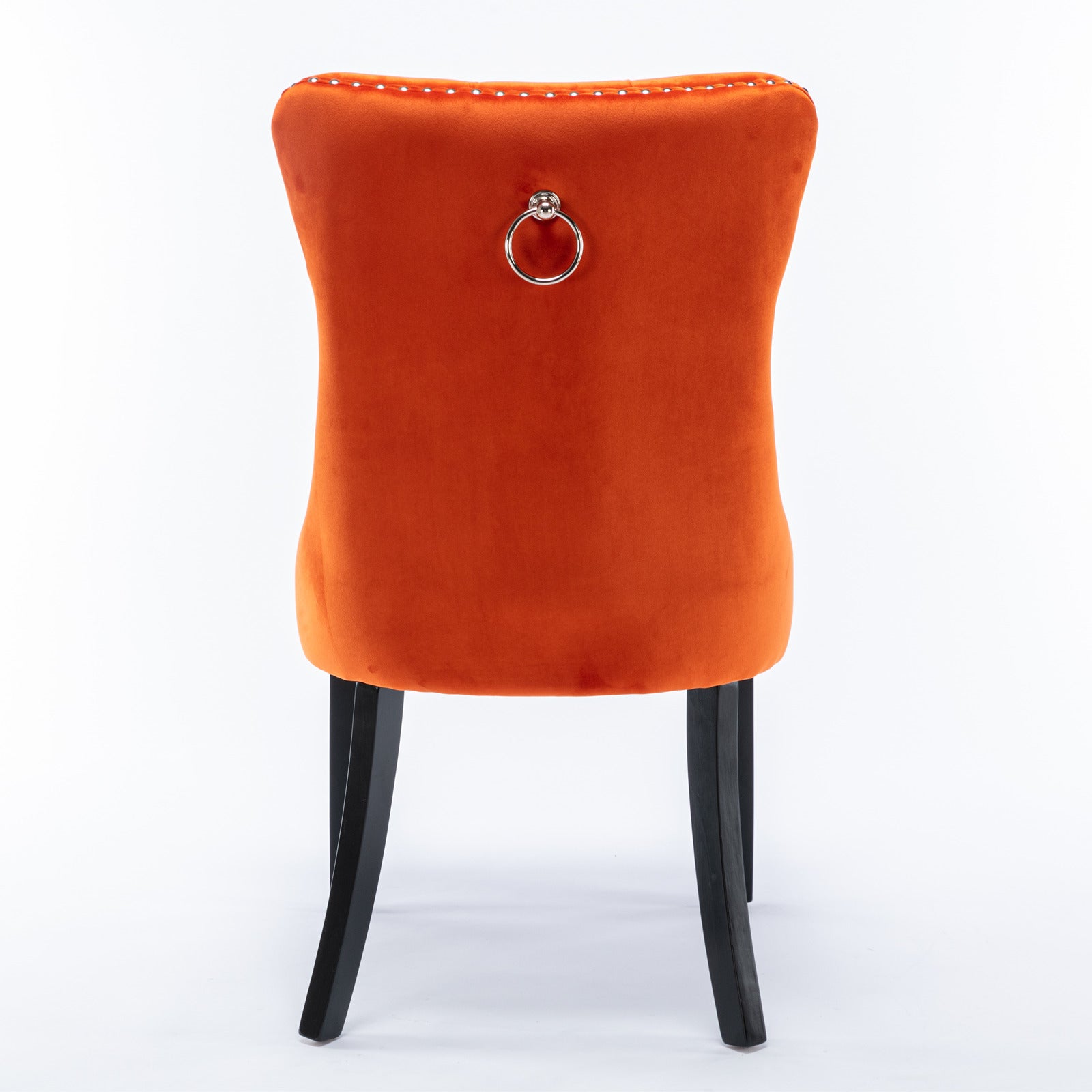 Nikki Collection Dining Chair Tufted Velvet Upholstered Solid Wood Legs 2-Pcs Set Orange
